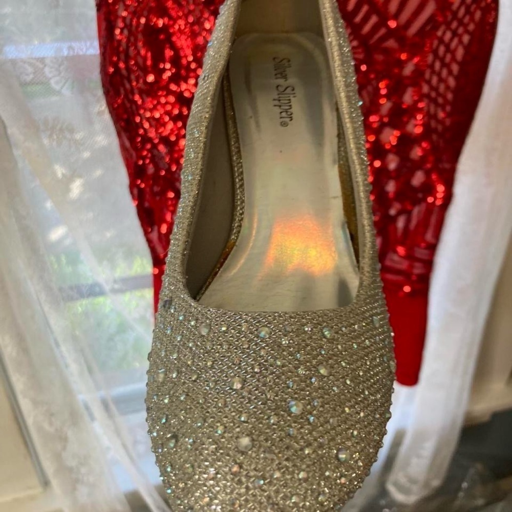 Women's Glittering Silver rhinestone heels Silver Slipper 8 - Picture 3 of 6